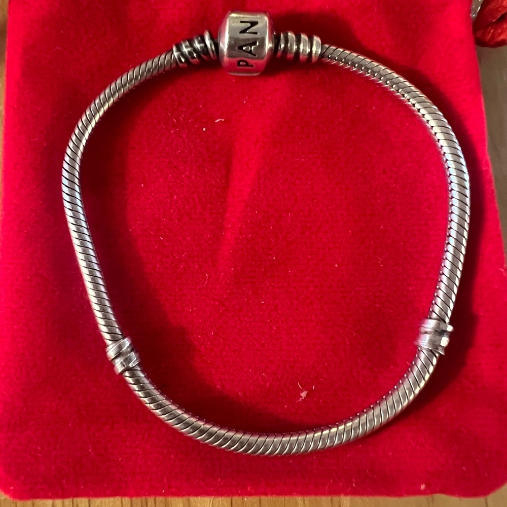 Pandora Silver Snake Chain Bracelet with Logo Clasp